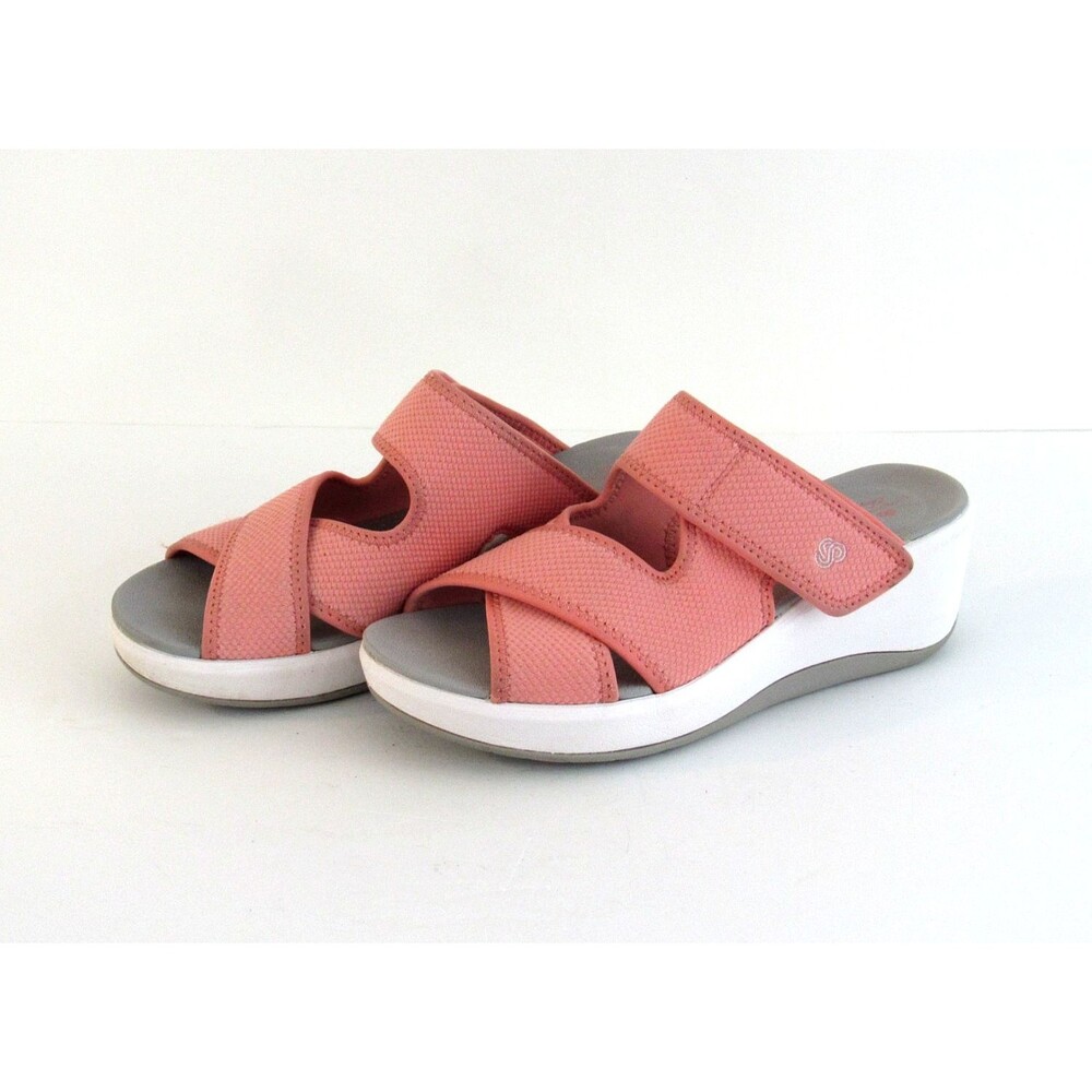 Clarks Cloudsteppers Women's Step Cali Wave Sandal Coral Pink Wedge Heel Size 7